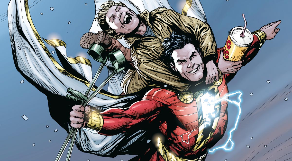 Quel dessinateur travaille au coté de Geoff Johns dans le récit complet Shazam ? 